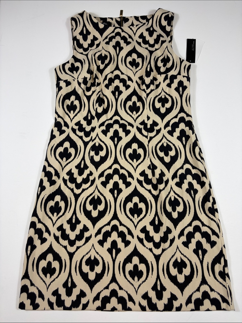 Alyx Size 10 Ivory Black Ikat Sheath Dress Sleeveless Career NWT
